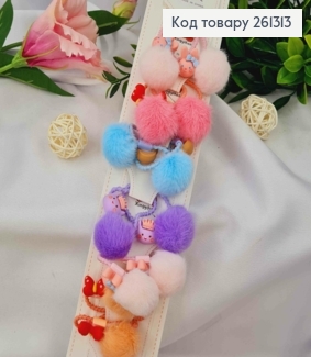 Набор резинок (20шт), ПУШОК + ЖИВОТНЫЕ, яркие цвета, резинка 3см, пушок 2см 261313 фото