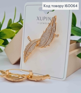 Брошка "Листя" прикрашена Блискучими камінцями, 6,2см, Xuping 18к 160064 фото