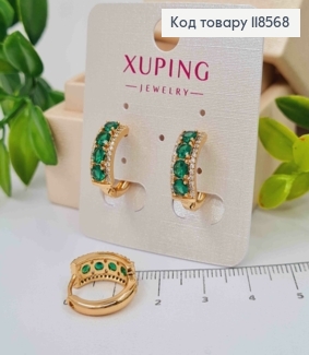 Серьги кольца с Зелеными камешками, диаметр 1,7см, Xuping 18К 118568 фото