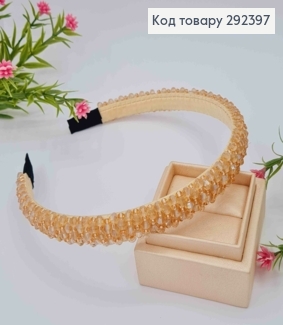 Обруч пластик, ПУДРОВОГО цвета, плетеный Стеклярусом и Бисером, ширина 1,5см. 292397 фото