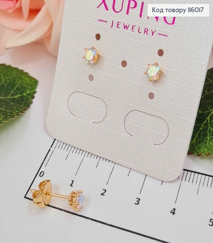 Серьги гвоздики, с перламутровым камешком, 4мм, Xuping 18K 116017 фото 1