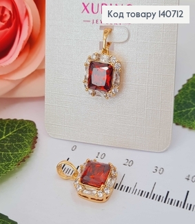 Кулон з червоним квадратним камінцем 1,4см Xuping 18K 140712 фото