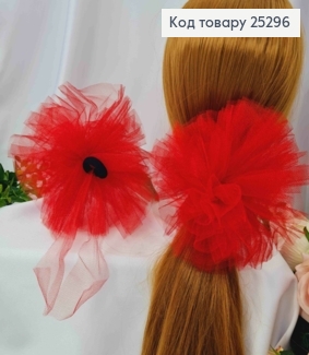 Резинка + завязки, БАНТ фатиновый, красного цвета, 15см, Ручная работа 25296 фото