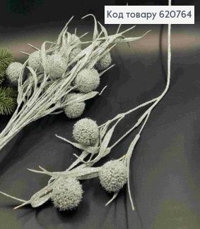 Гілочка СРІБНОГО кольору, глітерна, 74см, новорічний декор, на металевому стержні 620764 фото