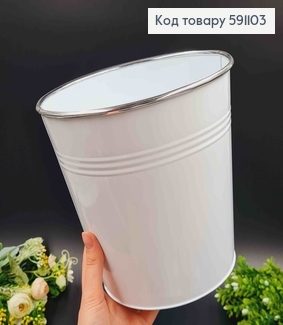 Відерце-кашпо, метал, білого кольору, висота 18,5см, Польща 591103 фото