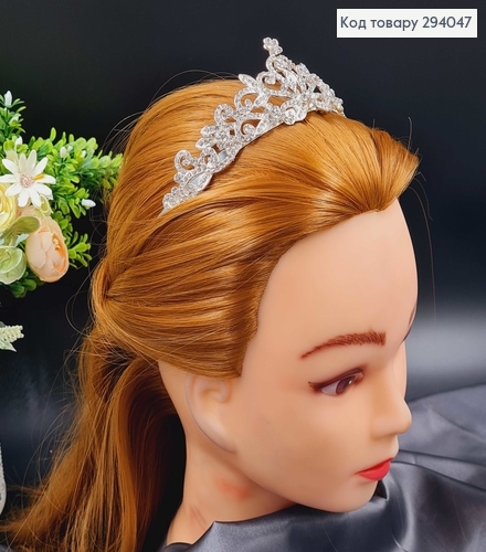 Тіара під срібло "Завиток з квіточками" з перламутровими камінцями 294047 фото 3