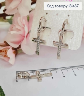 Сережки родовані кільця з підвісним Хрестиком з камінцями 1,9см, Xuping 181487 фото