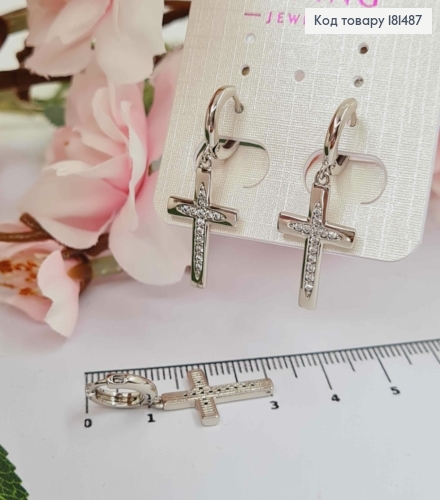 Сережки родовані кільця з підвісним Хрестиком з камінцями 1,9см, Xuping 181487 фото 1