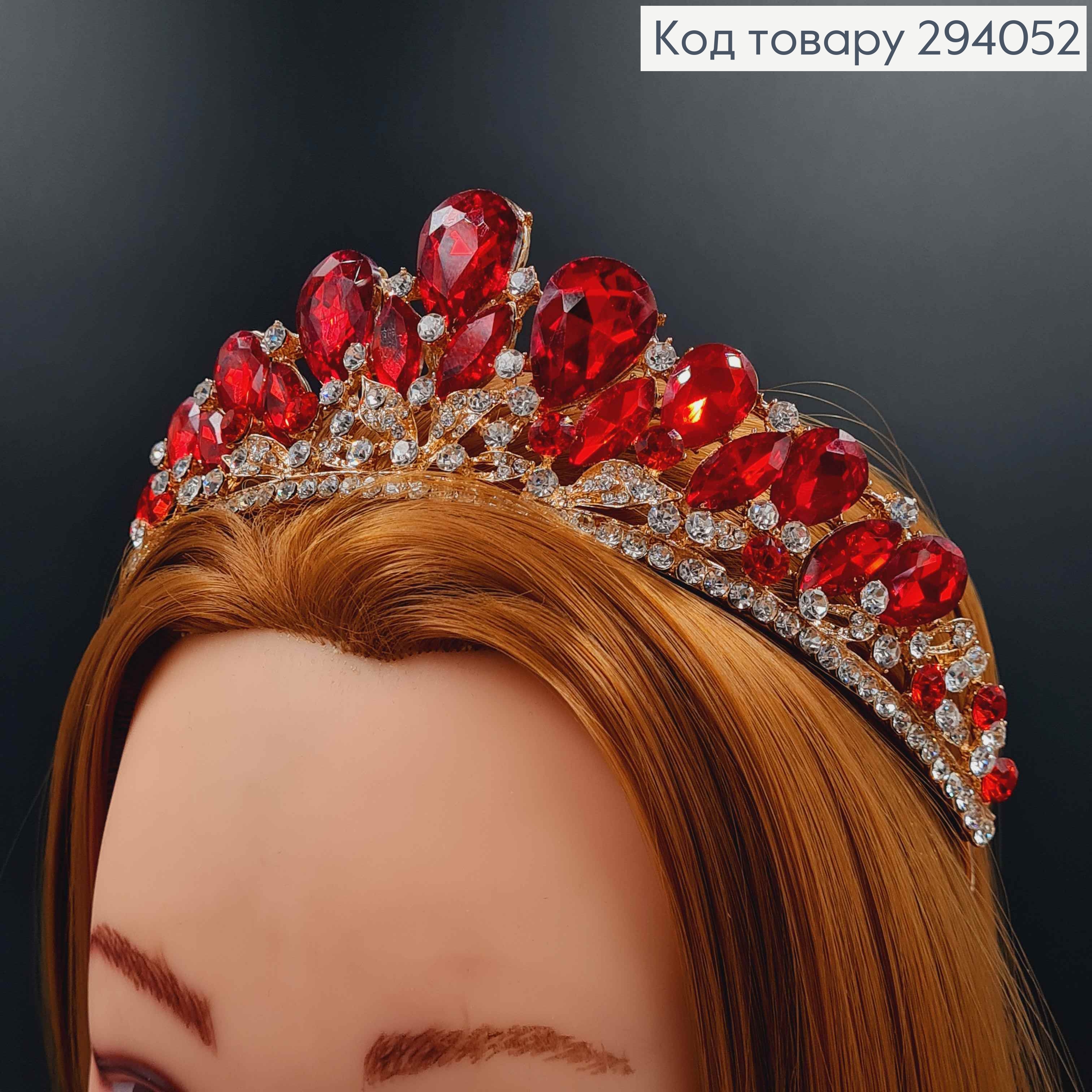 Тиара под золото, "Викторианская" с красными камешками. 294052 фото 2