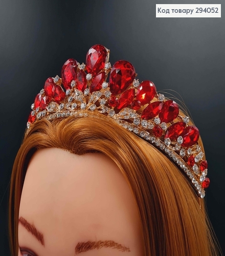 Тиара под золото, "Викторианская" с красными камешками. 294052 фото 2