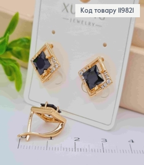 Серьги с изысканным Черным камнем, 1,4см, английская застежка, XUPING 18K 119821 фото