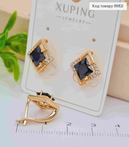 Серьги с изысканным Черным камнем, 1,4см, английская застежка, XUPING 18K 119821 фото 1