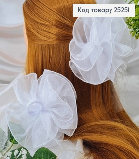 Резинка + завязки, Бант кресталин с леской, вел., круглый, белого цвета, 14см, Ручная работа, Украина 276064 фото