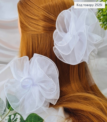 Резинка + завязки, Бант кресталин с леской, вел., круглый, белого цвета, 14см, Ручная работа, Украина 276064 фото 1