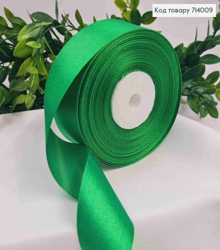 Лента атласная ЗЕЛЕНАЯ (цвет 019), ширина 4см, длина 36 ярдов (33м) 714009 фото 1