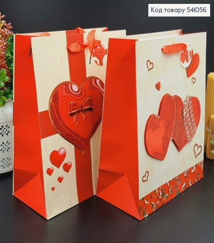 Пакет бумажный средний Два сердца блеск 31,5х26см в асс. 541056 фото 1
