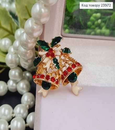 Брошка метал Колокольчики золото с камушками 3х3см 235172 фото 2