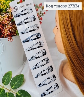 Заколки Тік-так 5.5 см, чорно-білі лілії, 10 шт/уп. 273134 фото