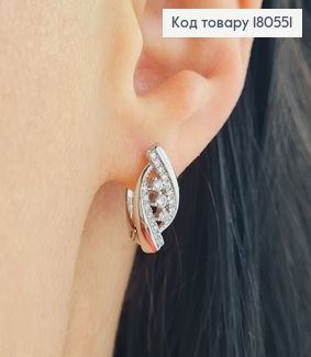 Серьги родированные Линии счастья с камнями,английская застежка, 1.7 см Xuping 180551 фото