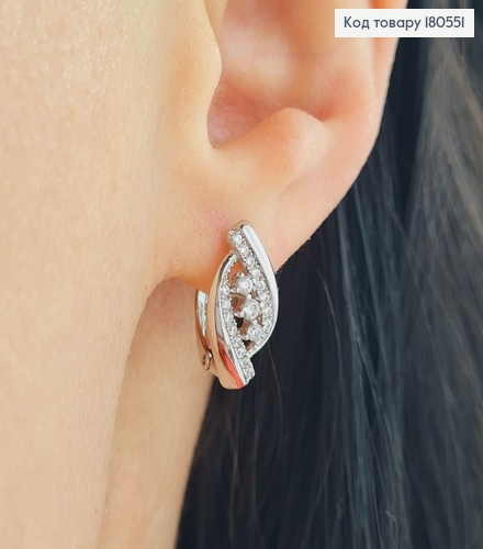 Серьги родированные Линии счастья с камнями,английская застежка, 1.7 см Xuping 180551 фото 1