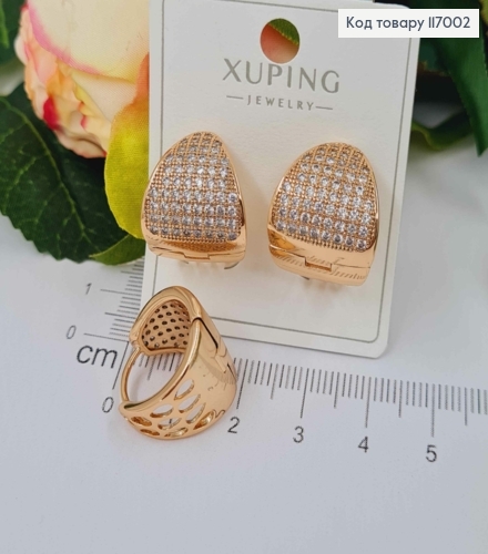 Серьги кольца 1,5см, в камешках, шир.1,5см, Xuping 18К 117002 фото 1