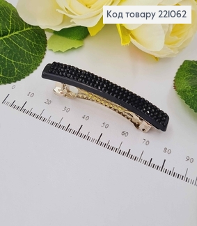 Заколка автомат, черная с тремя строчками камней, 6,5см. 221062 фото