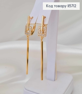 Серьги Квадратик в камешках, с подвеской 3см, англ. зам. Xuping 18K 115712 фото