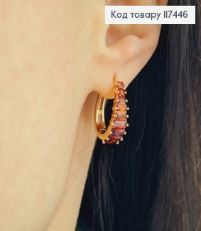 Серьги овальные, с камешками в один ряд Красного цвета, длина 1,9см, XUPING 18K 117446 фото