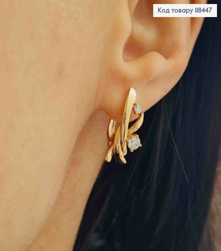Серьги "Грация" с яркими камешками, длина 1,9см, английская застежка, XUPING 18K 118447 фото 1
