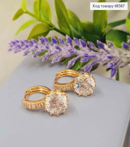 Серьги кольца с ярким камешком, диаметр 1,3см, Xuping 18К. 118387 фото 2