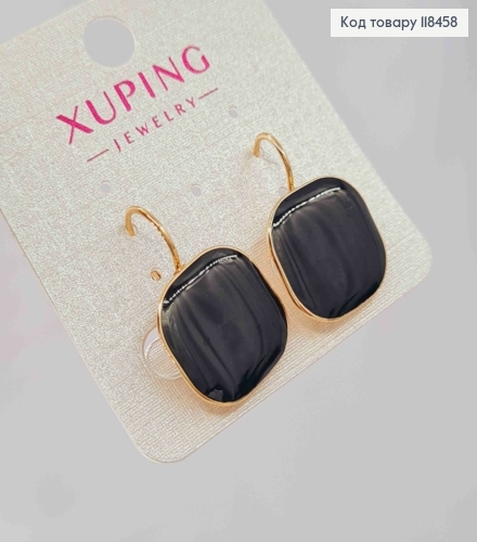 Серьги квадратные Черной эмалью, 2,4см, итальянская застежка, XUPING 18K 118458 фото 2