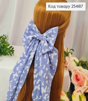 Заколка(7,5см) Бант (15*35см) ЛАВАНДОВИЙ,  "МЕТЕЛИКИ", софт, ручна робота, Україна 254187 фото