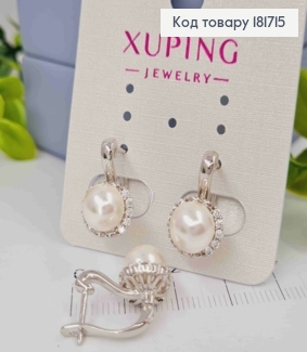 Серьги родственные Жемчужинка в оправе из камней, 1,7см, английская застежка, Xuping 181715 фото