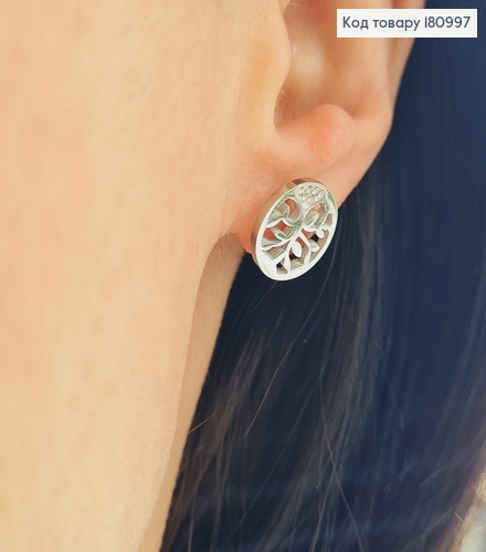 Сережки родовані гвоздики, дерево в круглій огранці з камінцями, 1,5см, Xuping  180997 фото 2