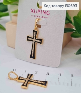 Крестик с Черной эмалью украшен Блестящими камешками, 2,5*1,5см, Xuping 18К 130693 фото