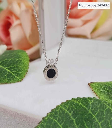 Ланцюжок, срібного кольору, з підвіскою Римським годинником з камінчем, 40+5см, сталь Stainless Stee 240492 фото 1