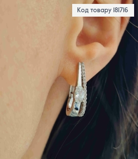 Серьги родованные Овальные украшены камешками с Блестящим камнем, 2см, английская застежка,Xuping 181716 фото