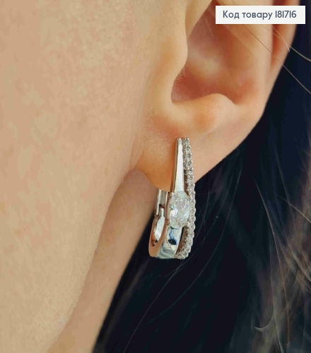 Серьги родованные Овальные украшены камешками с Блестящим камнем, 2см, английская застежка,Xuping 181716 фото 1