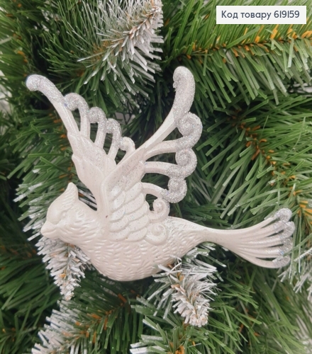 Новогодняя фигура Блеск Птичка Серебро, 13*9см, Украина 619159 фото 1