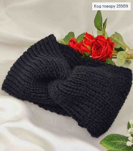 Повязка чалма, вязанная ЧЕРНАЯ 40**11см, (тянется) 255159 фото 1