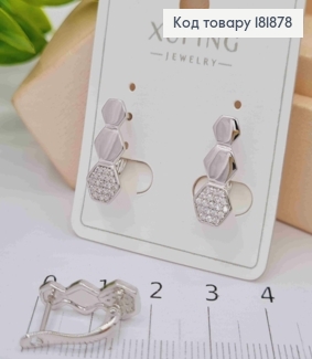 Серьги родованные "Соты Пчелки" с Блестящими камешками, 1,7см, английская застежка, Xuping 181878 фото