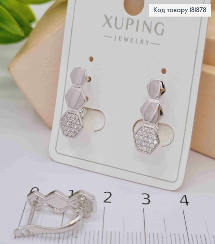 Серьги родованные "Соты Пчелки" с Блестящими камешками, 1,7см, английская застежка, Xuping 181878 фото 1