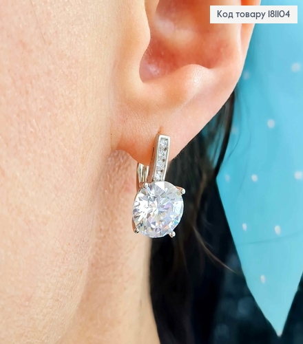 Серьги родованные, "Кант" с большим камешком, 1,5см, англ. зам. Xuping 181104 фото 2