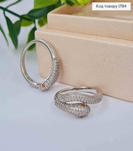 Кольцо родованное "Змея" украшено Блестящими камнями, Xuping 171114 фото 1