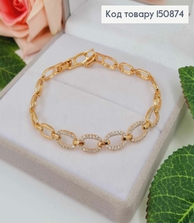 Браслет плетения овальными пластинками с камешками, шир. 6мм дл. 17+2см, Xuping 18К 150874 фото