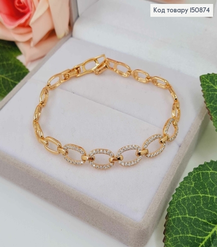 Браслет плетения овальными пластинками с камешками, шир. 6мм дл. 17+2см, Xuping 18К 150874 фото 1