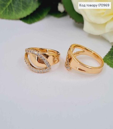 Кольцо, листик в камнях, с пластинкой, Xuping 18К 170969 фото 1