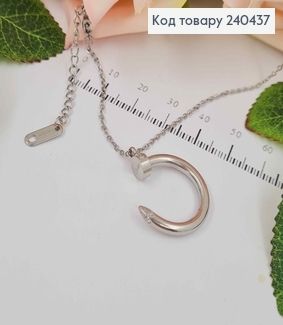 Ланцюжок срібного кольору, Цвяшок Картьє, з камінцем, довж. 40+5см, Stainless Steel 240437 фото