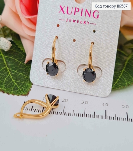 Серьги "Виолетт", с черным камешком, 2см, англ. зам. Xuping 18К 116587 фото 1