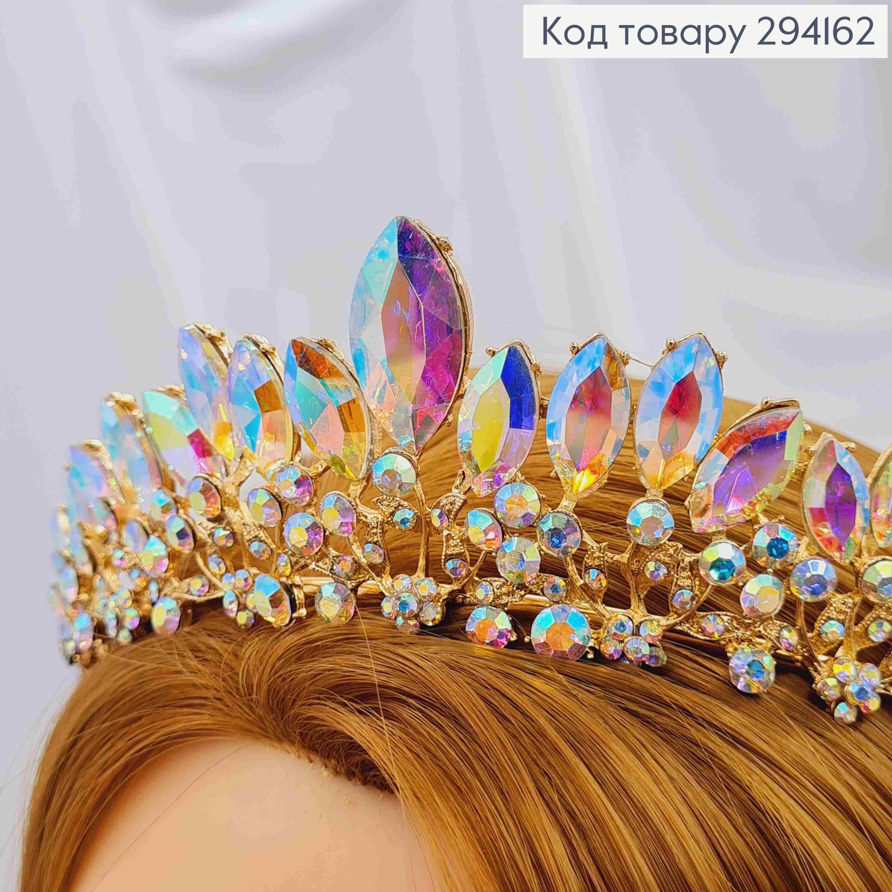 Тиара под золото, "Флоренцо" с камнями Хамелеон, 4см самая высокая точка 294162 фото 2